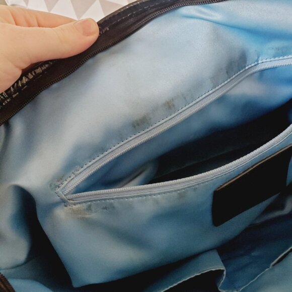 COACH Leah Signature Y2K Black Embossed Patent & Tan Leather Tote Bag - Picture 6 of 8